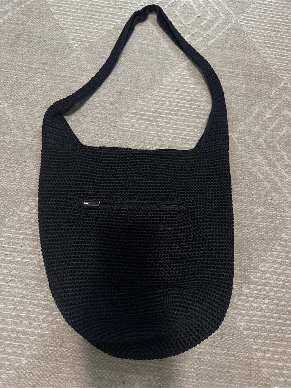 Black Crochet Shoulder Bag - Minimal Everyday Tote